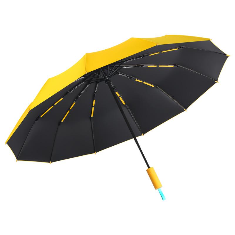 New 12-bone Three-fold Automatic Folding Umbrella Silicone Belt Men's Umbrella Simple Plain Umbrella Plus
