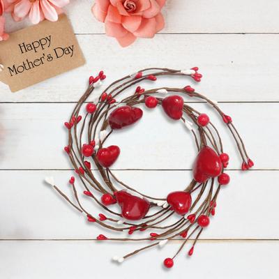 Love Heart Berry Candle Ring Artificial Red Berry Wreath Candle Holder Garland Valentine's Day Mother's Day Festival Party Table Centerpiece
