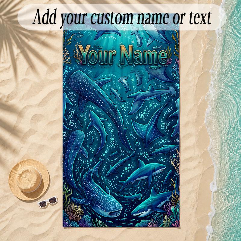 Mermaid Theme Soft Beach Towel Personalized Custom Name Text Towel Portable for Beach Pool Travel