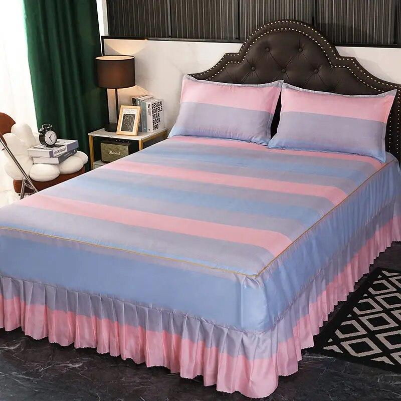 3 Pcs Classic Bed Skirt Princess Style Cotton Sheet Set Plain Bedspread for Bed Queen King Size Bed Cover with Pillowcases