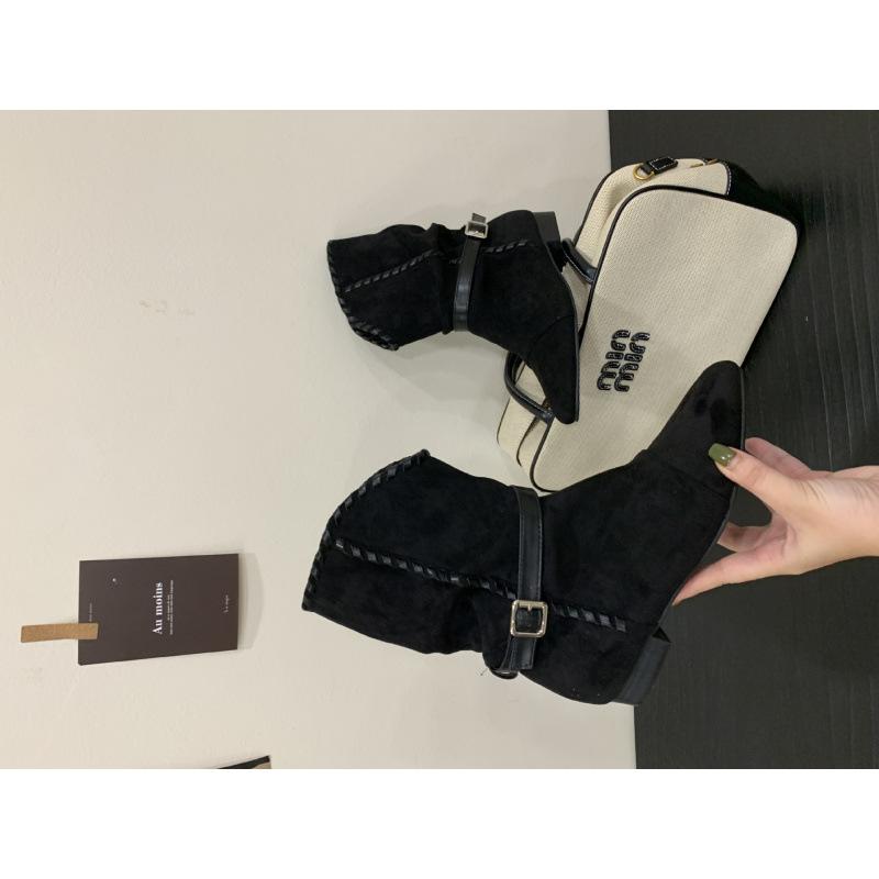 

Ретро матовая кожа острый носок плиссированные ботильоны 2025 новые одинарные ботинки внутренняя высота увеличение короткие западные ковбойские сапоги женские 39 чёрный