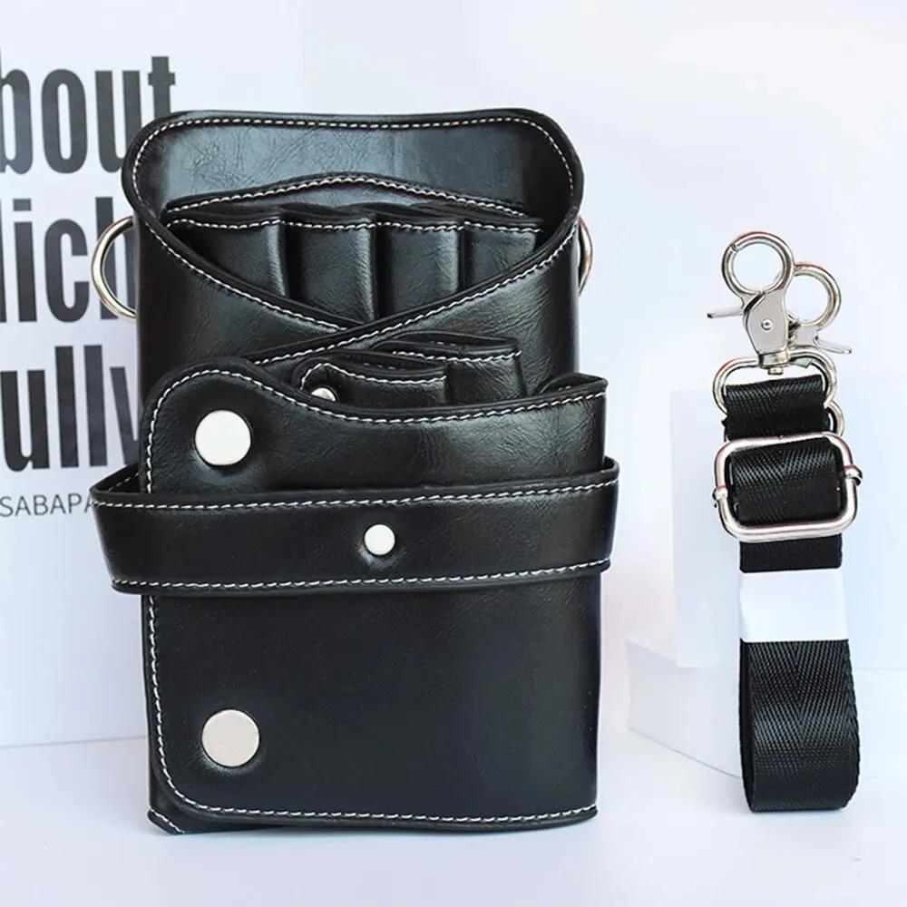

BEPAN Hairdressing Scissor Bag Barber Kit Unisex Leather Salon Barber Hairdressing Scissor Shears Holster Hair Stylist Tools Waist Bag чорний