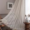 Vintage Geometric Wave Lace Curtain with Tassel, Romantic Semi Sheer Light Filtering Lace Drapes for Living Room Bedroom Kitchen, Multi-Size Available