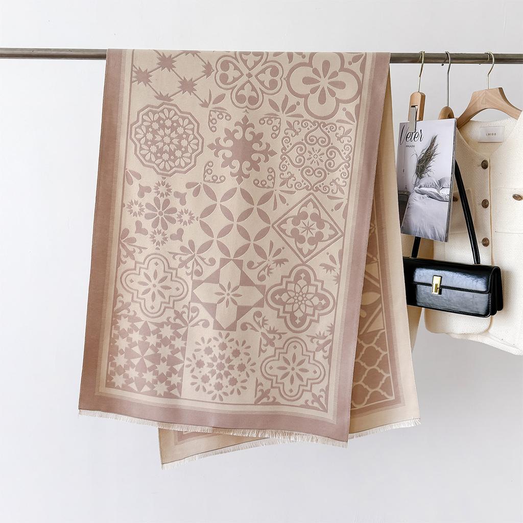 Autumn And Winter Retro Style Warm Scarf Shawl Classic Landscape Letter Printing Decorative Scarf Imitation Cashmere Large Shawl