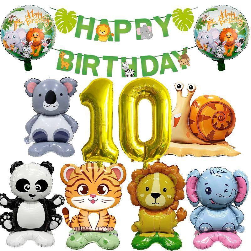 Animal-themed Cartoon Panda and Tiger-shaped Balloons Set for Children's First Birthday