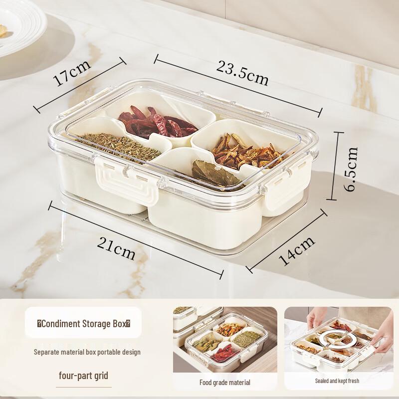 Octagonal Spice Storage Container with Lid Four Compartment