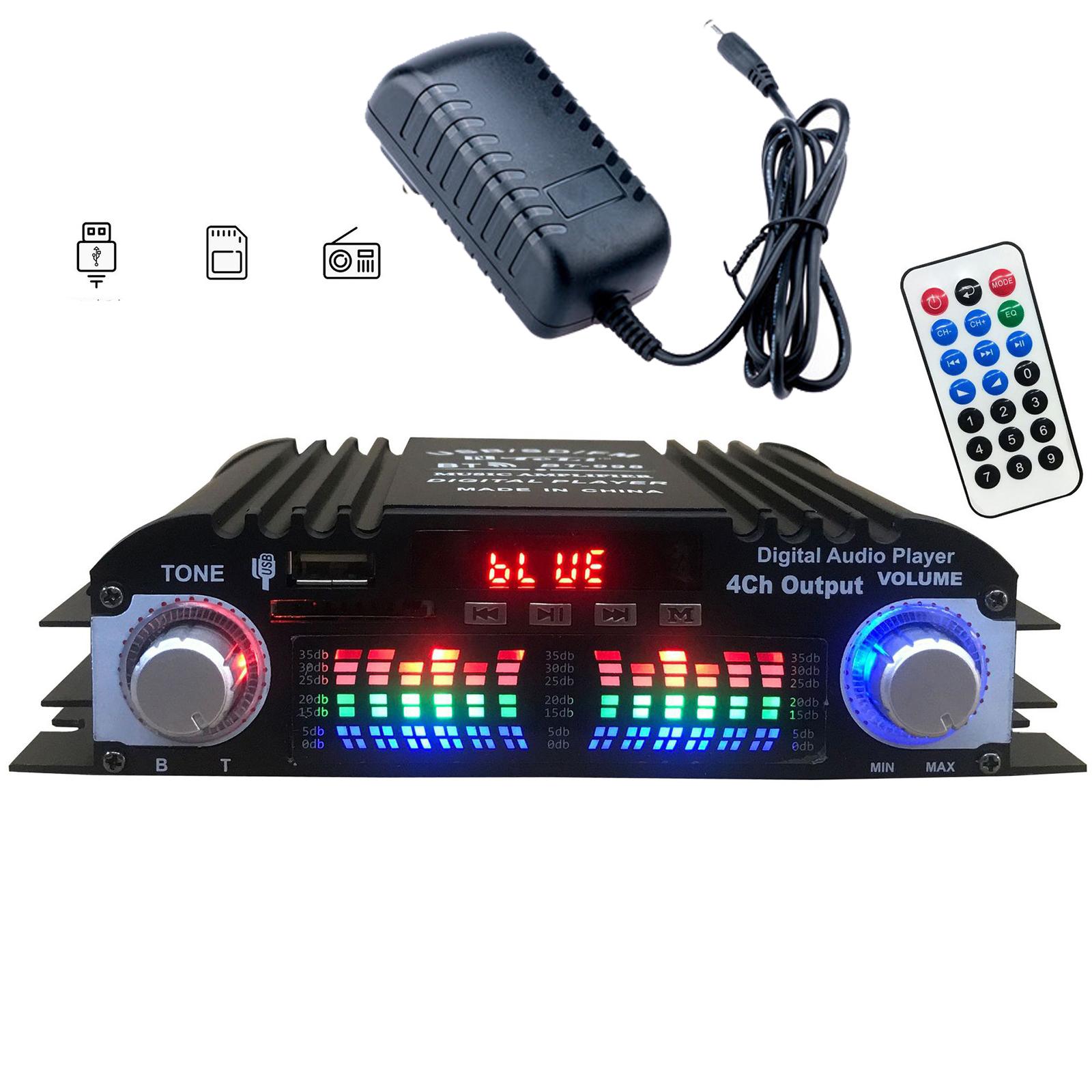 

BT998 автомобильный домашний усилитель, 4 канала, аудио, автомобильные колонки, усилитель сабвуфера, усилитель Bluetooth, поддержка FM U EU Plug