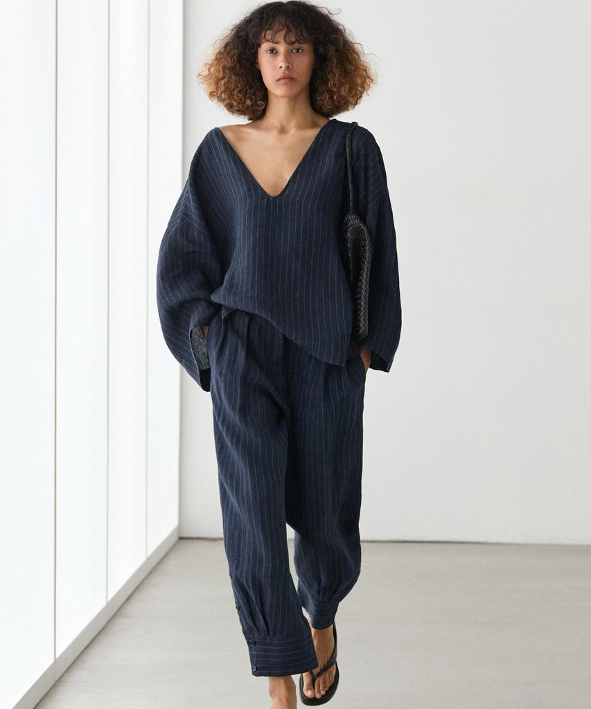 Masimodutti Linen Striped Sarouel Pants