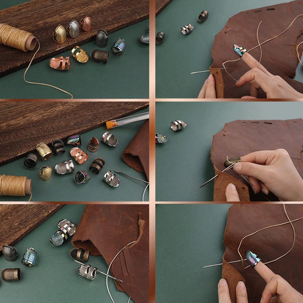 Hand-Working Sewing Thimble, Leathers Coin Finger Protectors, Sewing Thimble Rings Adjustable Metal Finger Shield Rings,