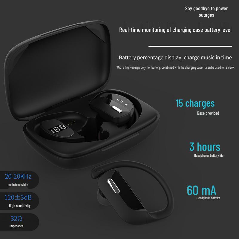 IPX5 Sports Ear-hook TWS Bluetooth 5.3 Earbuds with Digital Display Case