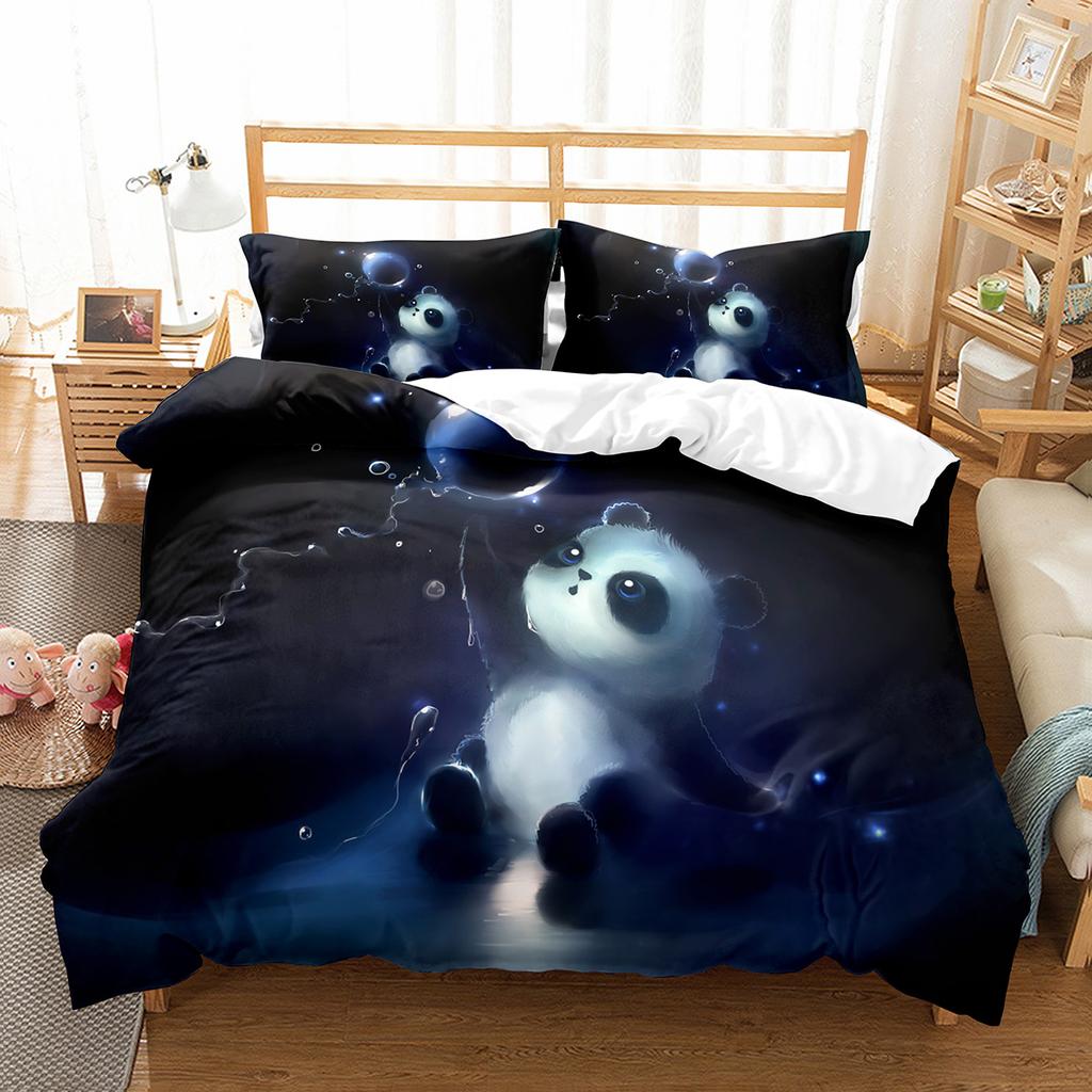 Cartoon Panda Bettbezug Set Niedliches Muster King Queen Full Size Für Kinder Jungen Mädchen Polyester Bettdeckenbezug Mit Kissenbezug