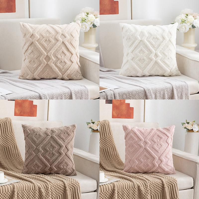 Modern Simple Pillow Cover Knitted Plush Pillow Cover Core-Free Office Sofa Waist Pillow Bed Head Cushion Premium