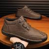 Men's Plus Size Hand-stitched Leather Martin Boots - Velvet Lined, High-top, Casual, Warm for Autumn/Winter