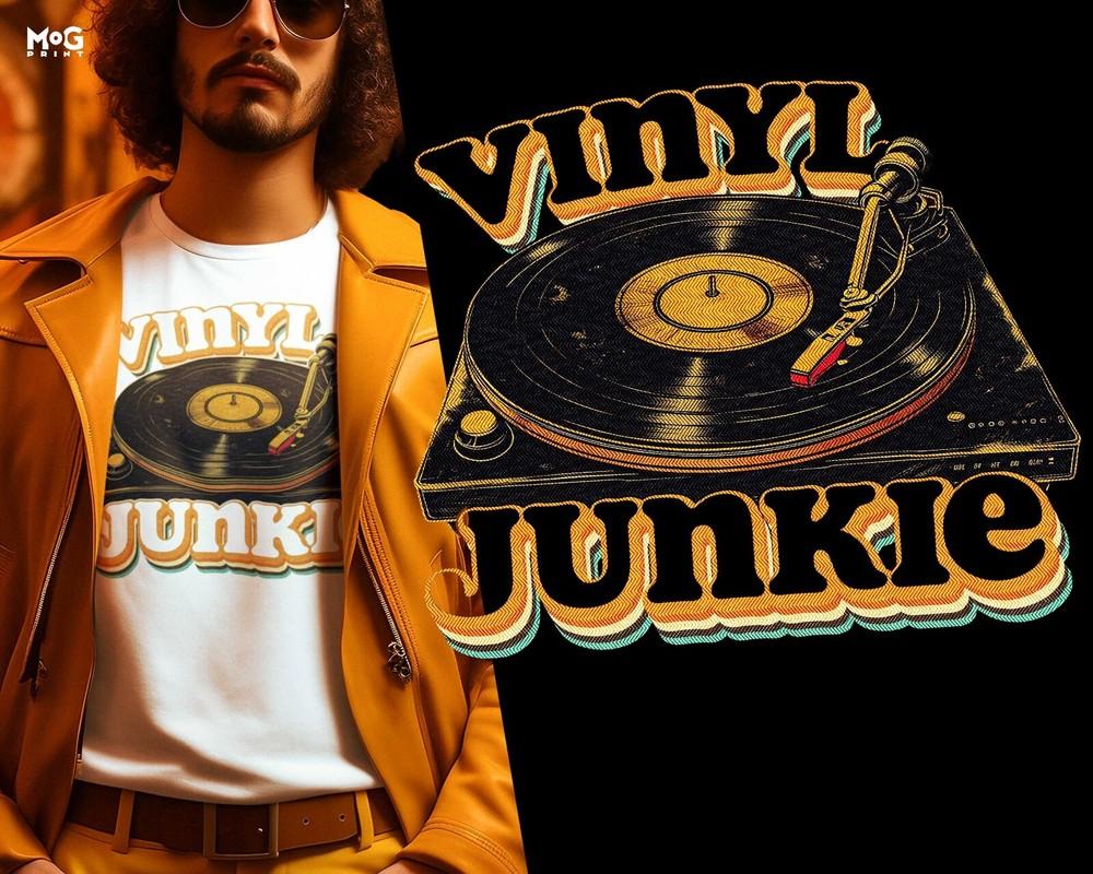 

Футболка Vinyl Junkie Футболка для любителя музыки старой школы Подарки для коллекционера диджейских вертушек S