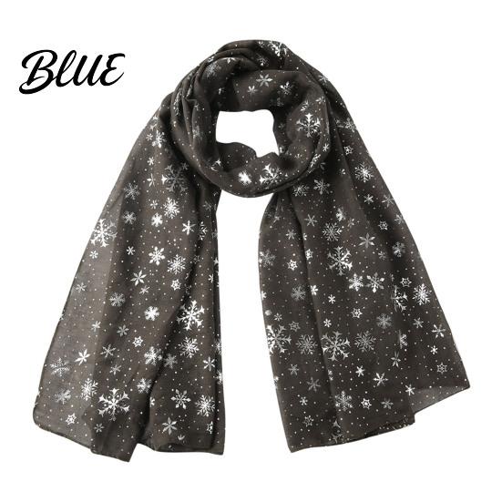 Holiday Gathering Accessory Glitter Sparkly Foil Snowflake Print Scarf for Women Christmas Soft Fabric Winter Gift Theme Shawl Wrap Fall Lightweight