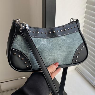 Bolsa de Ombro Texturizada de Nicho para Mulheres na Moda Outono e Inverno Bolsa de Ombro Versátil de Alta Qualidade Bolsa de Mão em Lona de Jeans