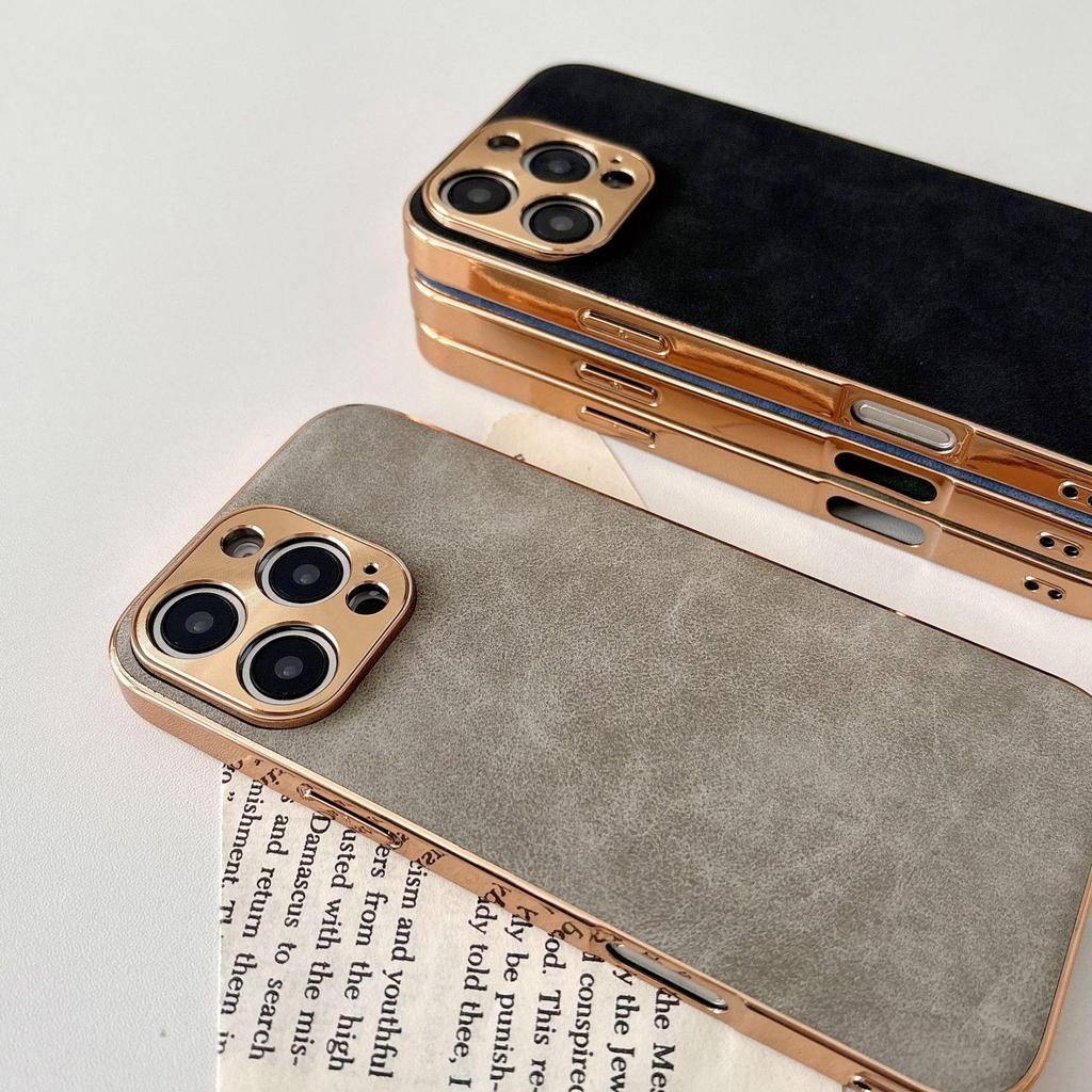 iPhone 17 Pro Max Electroplated Metal Lens Case with PU Leather