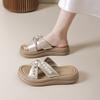 Thick bottom cross one-word drag women's summer new fashion comfortable casual pearl with skirt sandals