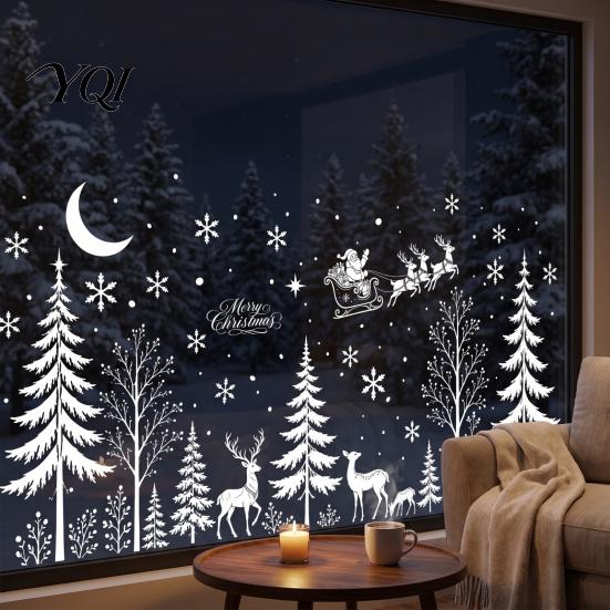 Modern Window Decorations for Family 4PCS Christmas Static Stickers, White Silhouette Removable PVC Decals, Easy Apply Glass Stickers Patio Waterproof