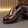 Vintage Brown Men's Brogue Leather Shoes Autumn Round Toe Platform Loafers Man Casual Formal Business Shoes mocasines hombre