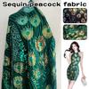 50X130cm Shiny Peacock Sequin Fabric for Bridal Gown Wedding Dress Costume DIY Flannel Embroidery Lace Fabric Clothing Supplies