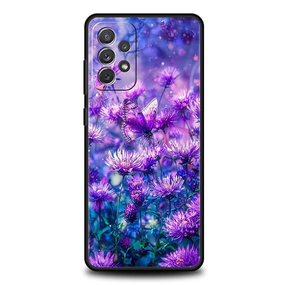 Art Purple Butterfly Phone Case for Samsung Galaxy A55 A35 A15 A14 A13 A25 A54 A51 A71 A72 A73 A32 A52 A41 5G Soft TPU Shell Bag