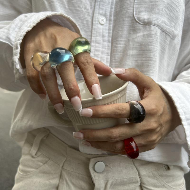 Ins Style Vintage Irregular Transparent Colored Resin Ring New Trend Boho Geometric Finger Rings Aesthetic Jewelry Accessories