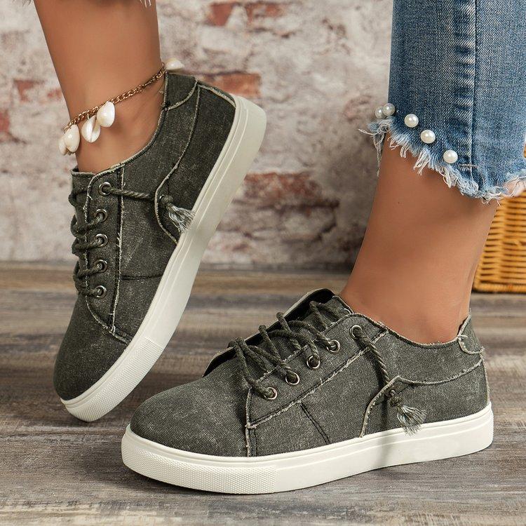 Lässige Damenschuhe aus Canvas in Übergröße, Herbst neu, bequeme Damen-Flachschuhe, Shein