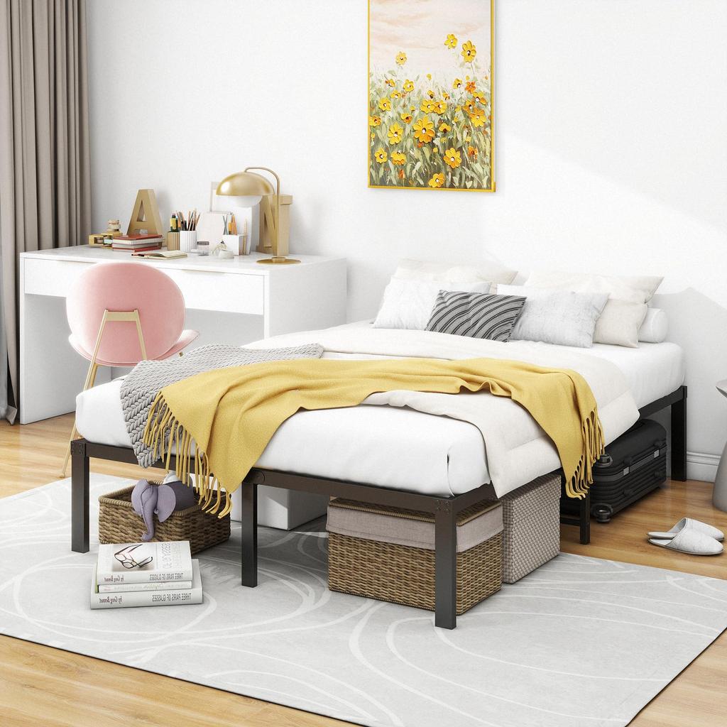 Bed Frame 120x200 Cm Metal, Sturdy Platform Bed with Headboard, Noiseless, Easy Assembly, No Box Spring Needed, Ideal for Couples & Guest Rooms