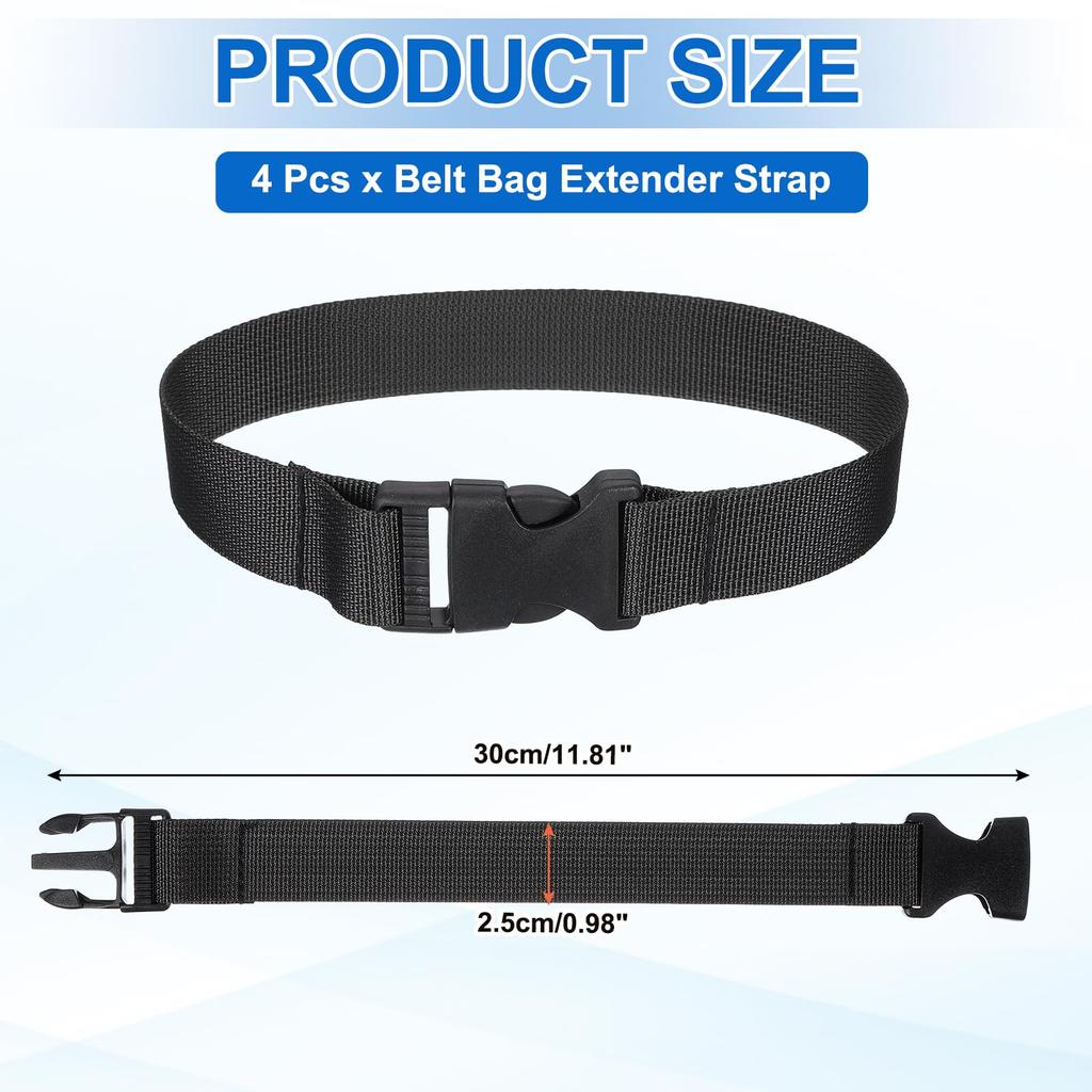 uxcell Fanny Pack Extension Set of 30cm X Waist Bag Extension Belt for Pouches and Black Straps, 4, 2.5cm, Backpacks,