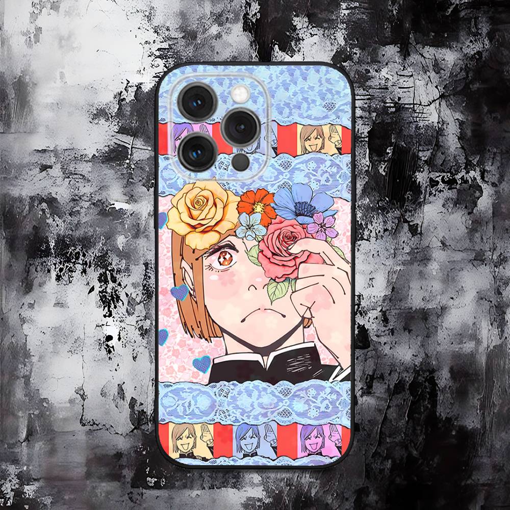 Jujutsu Kaisen Nobara Kugisaki Phone Case For iPhone 16,15,14,13,12,11,Pro,Max,Plus,X,XS,SE,E,Mini,Soft Silicone Black Case