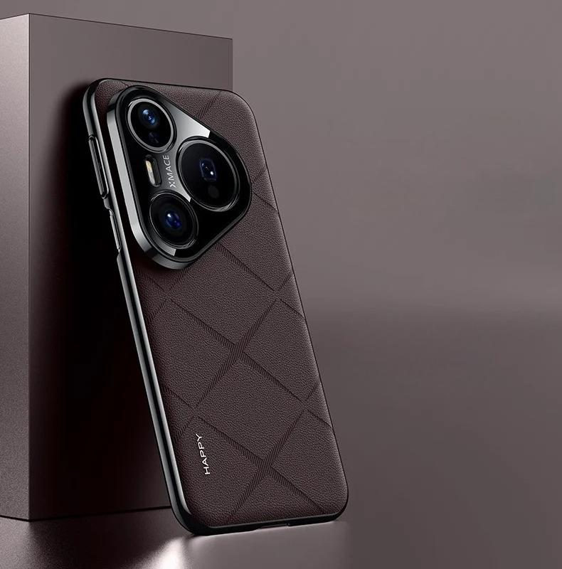 

Luxury Leather Phone Cover for Huawei Pura 80 Ultra Plating Camera Lens Ptotection Hard Back Case for Pura 80 Pro Plus Funda for Pura 80 коричневый