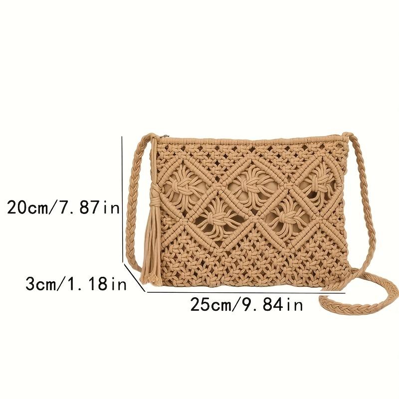 1pc Boho Chic Handwoven Shoulder Bag for Women,Handwoven Cotton with Zipper & Tassel Details,Beach Bag,for Travel,Casual Outings