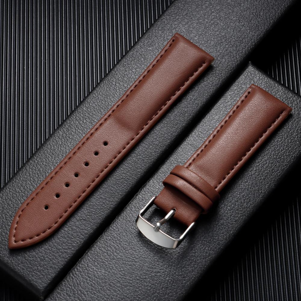 Bracelet de Montre en Cuir de Veau Matériau Souple 12mm 14mm 16mm 18mm 20mm 22mm 24mm Bracelets de Montre-Bracelet avec Boucle Ardillon Argentée