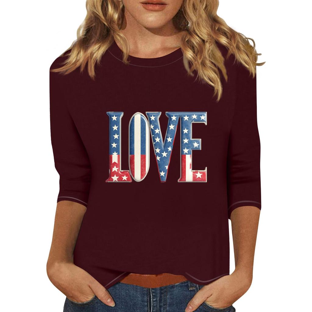 Women's Print Round Neck Top With Three Quarter Sleeves T-Shirt Three Quarter Sleeves T-Shirt