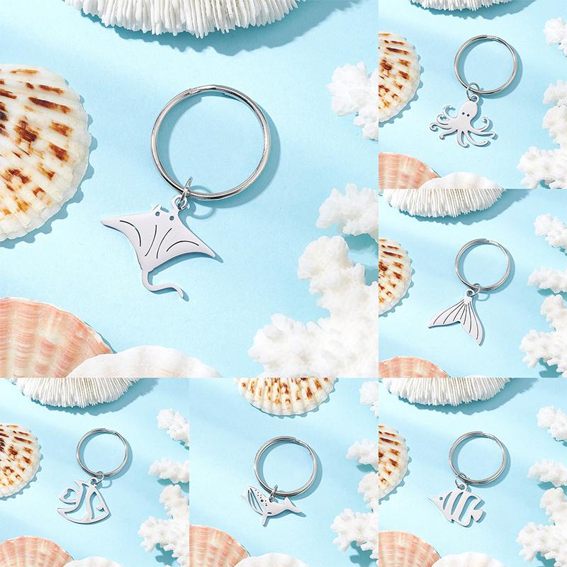 Sea Ocean Whale Pendant Stainless Steel Charms Keychains Accessories Trendy Jewelry Keyrings For Women Girl Decor Kids Gifts