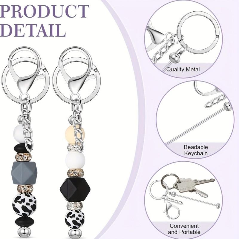 Portable 12 Pcs Beadable Keychain Charm Set Sturdy Alloy Blanks Beading Keyring Accessories for Craft Suppplies Jewelry
