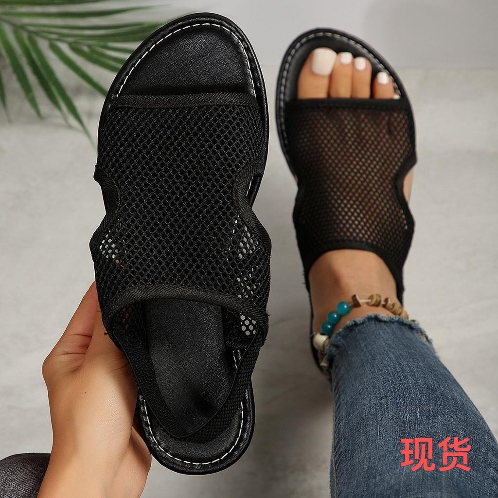 New Summer Flat-Bottomed Breathable Mesh Sandals Women'S Large-Size Casual Beach Cool Slippers Size 43
