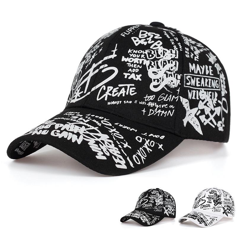 G-Dragon Style Black & White Graffiti Baseball Cap - Unisex Trendy Summer Duckbill Hat