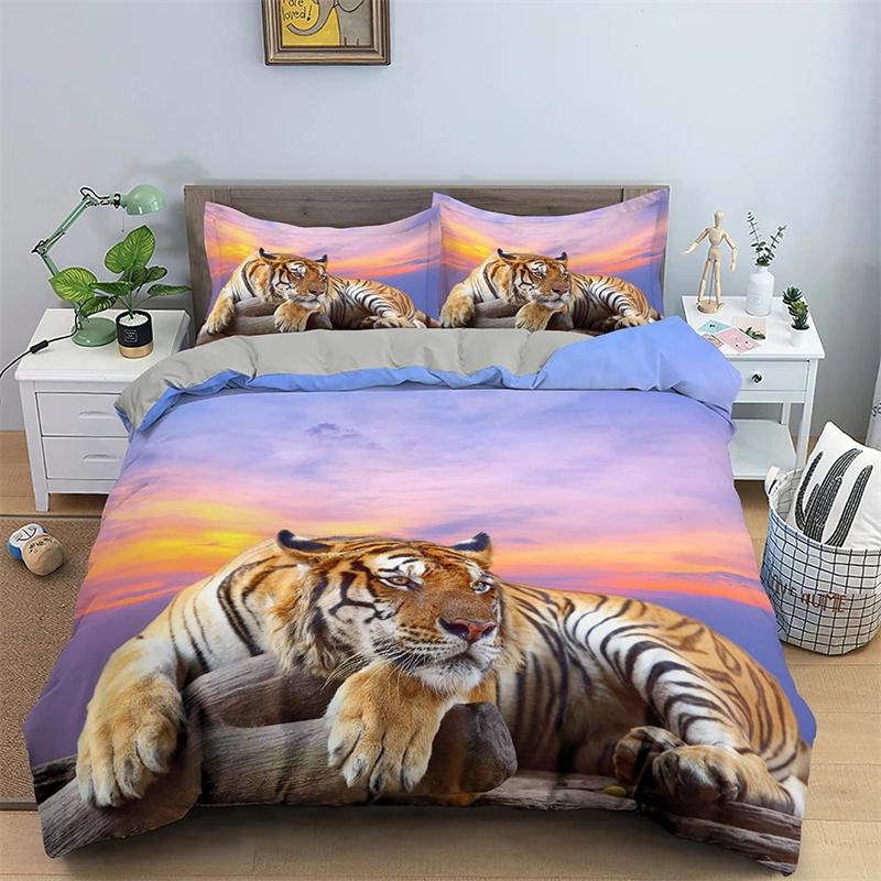 3D Tiger Duvet Cover Soft Comforter Cover Animal Bedding Set Tiger Pattern Quilt Cover for Bedroom Decor 2/3Pcs King Queen Size