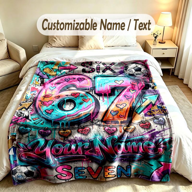 Graffiti Theme Custom Blanket Personalized Name & Text Customized Soft Warm Throw Blanket Home Decor