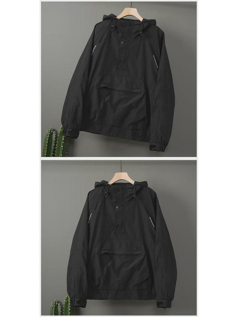 Men's American Style Waterproof Hooded Jacket - Trendy, Casual, Loose-Fit for Spring and Autumn 2024