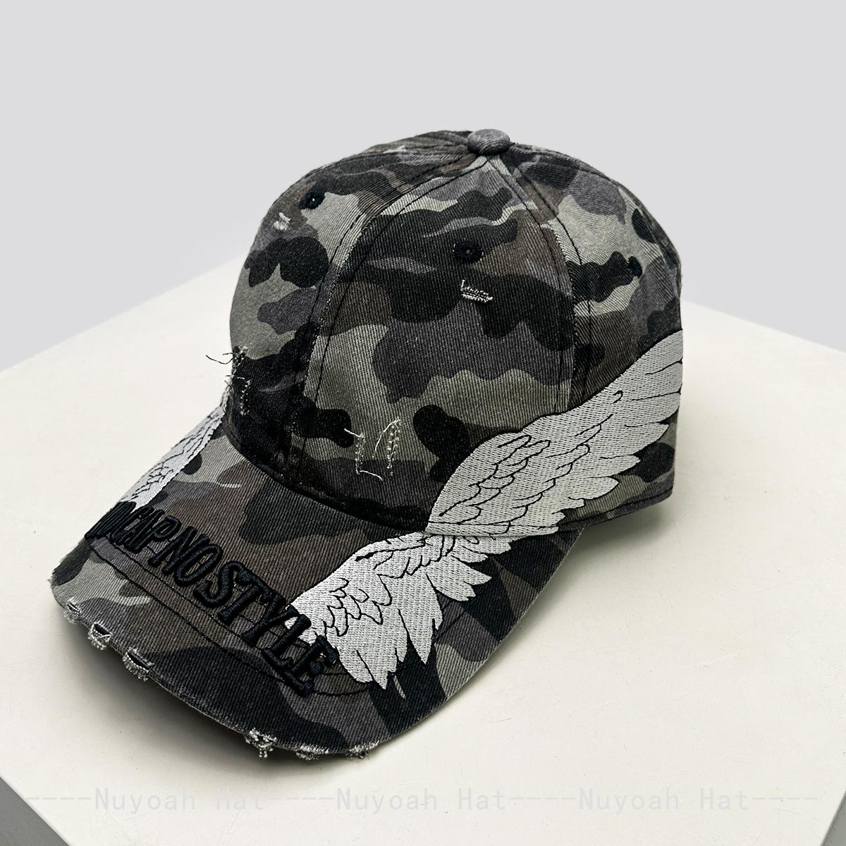 

New Men Women Korean Embroidered Letters Dual-Bladed Angel Wings Baseball Hats Sunshade Retro Versatile Peaked Caps Fashion Ins 54-60cm