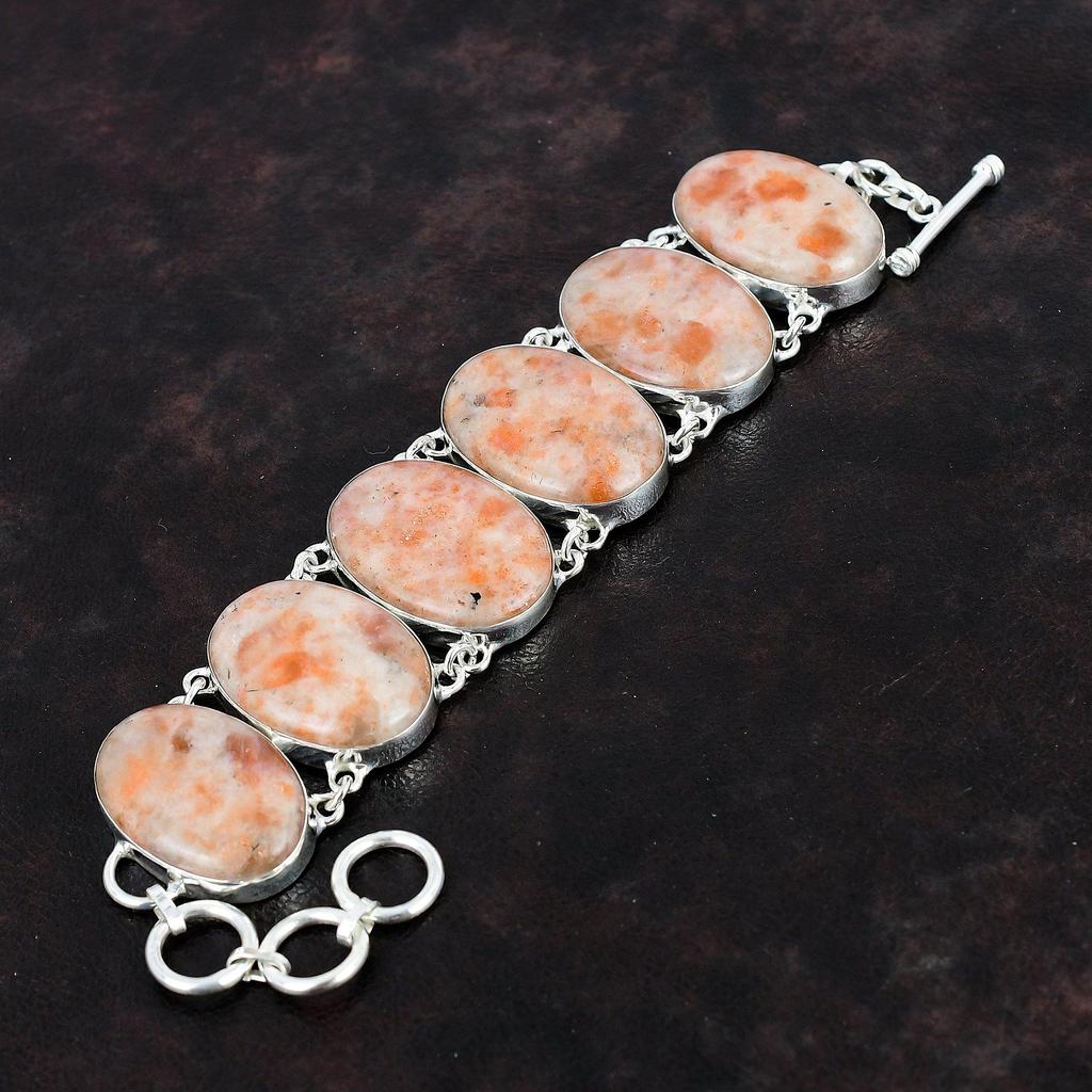 Sunstone Bracelet Original Gemstone Bracelet Silver Jewelry 925 Sterling Silver Bracelet Adjustable Chain Bracelet Handmade Jewelry For Gift