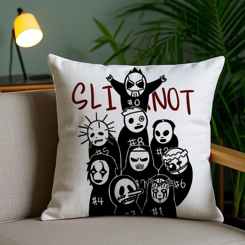 Band S-Slipknot Cushion Cover Plush Fabric Soft Double-Sided Printed Sofa Pillow Case Colorfast Home Decor Gift
