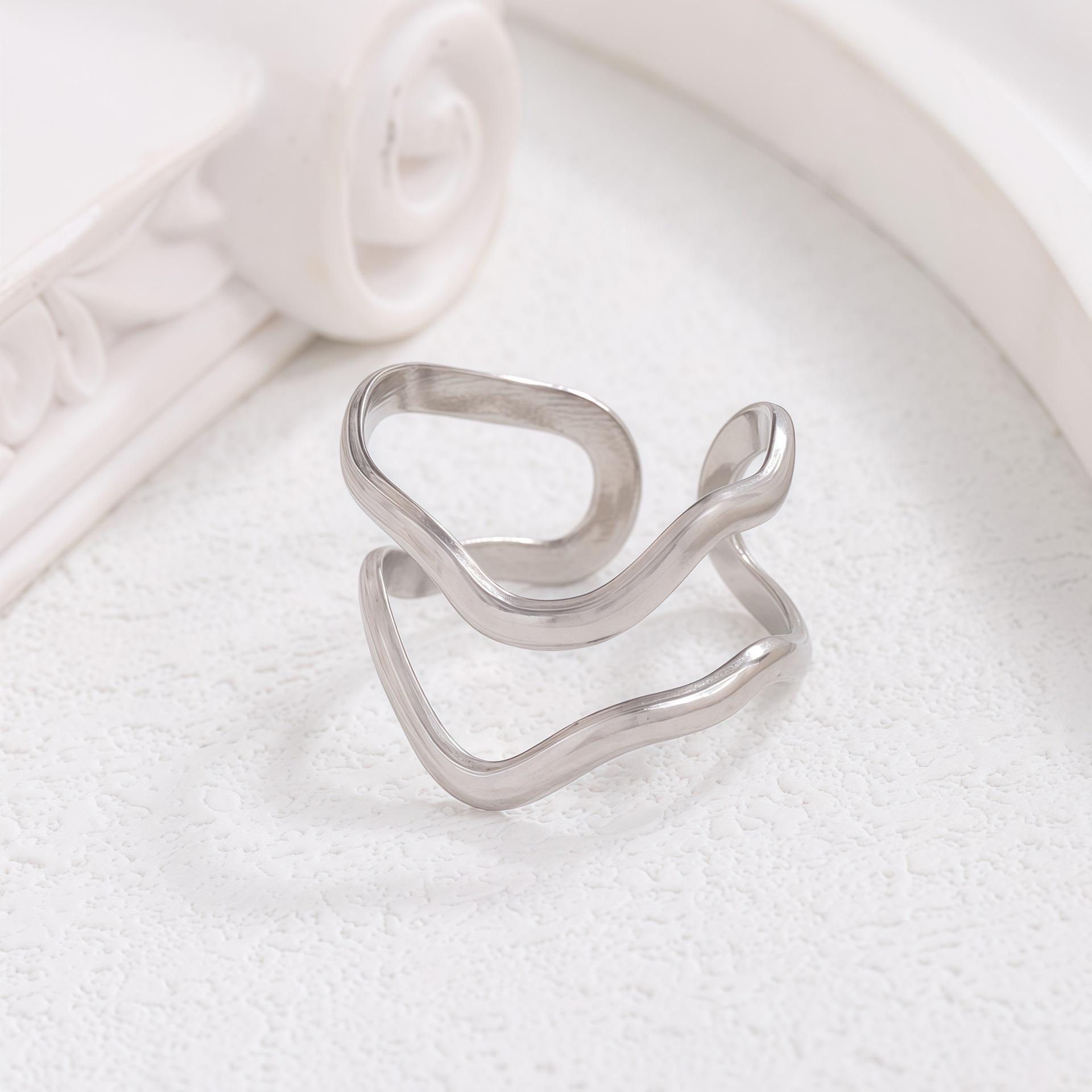 Women s Minimalist Irregular Lines Stainless Steel Ring – French-Inspired Cool Style for Index Finger