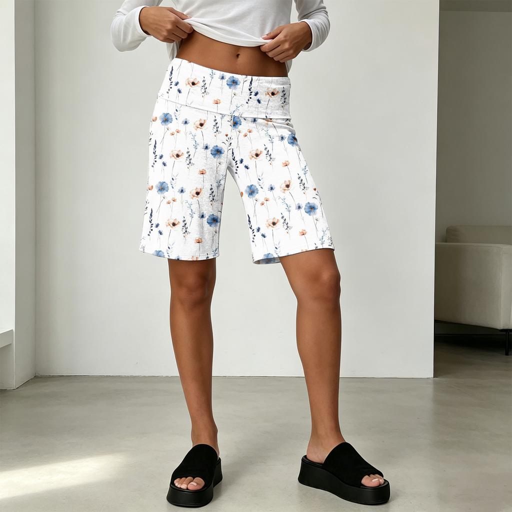 Pantaloncini Bermuda Stampati da Donna Vita Alta Elasticizzati Pantaloni Lounge Casual Vestibilità Larga Lunghezza Ginocchio Da Tirare Pantaloni Estivi