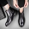 Genuine Leather Chelsea Boots Male Winter Shoes Plush Warm Shoes Fashion Zipper Men's Ankle Boots New British Style Brogue Shoes