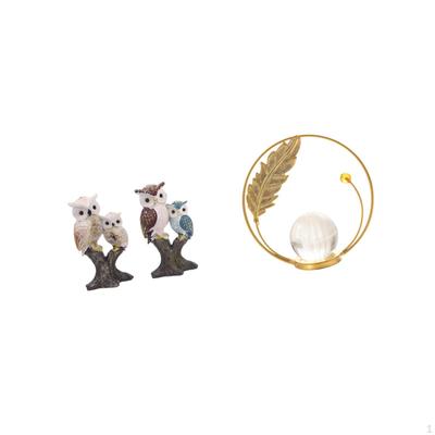 Owl Crystal Ball Figurine Realistic Animal Sculpture Metal Ornament for Office Living Room Bedroom