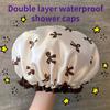 1pc Double Layer Shower Caps, Printed Bonnet, Waterproof Bath Caps Reusable Shower Caps Hair Hat For Women Ladies Spa Salon